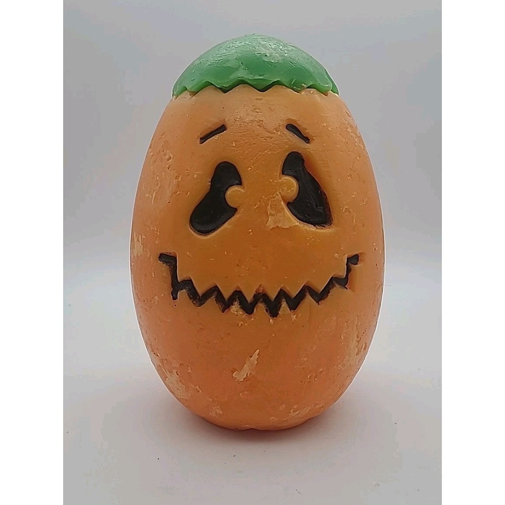 Large Orange Jack O'Lantern Pumpkin Candle Light Up Halloween Vintage Wax Decor